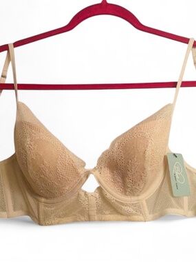 NWT Blue by Betsey Johnson Nude Lace Longline Push Up Bra Demi Bustier 32D